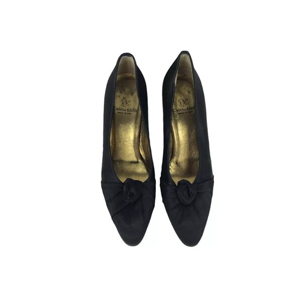 Calvin Klein Women Black Suede Pointed Toe Slip On Cone Pump Heels Size 7 M - Picture 4 of 9